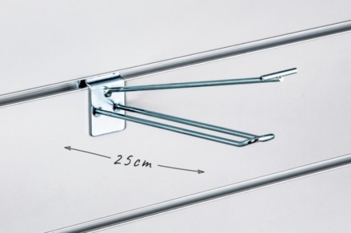 Slatwall dvojitý hák, pozinkovaný, s 30 cm predlžovacím ramenom