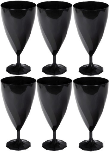 Plastové poháre na víno, ČIERNA, 200 ml, 6 kusov, opakovane použiteľné