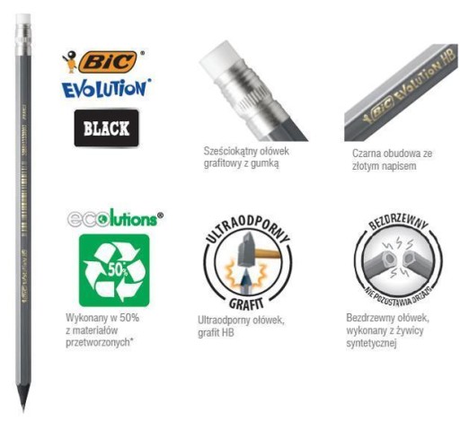 BIC EVOLUTION BLACK HB BEZDREVÁ ceruzka ODOLNÁ SAFE SAFE SET x12
