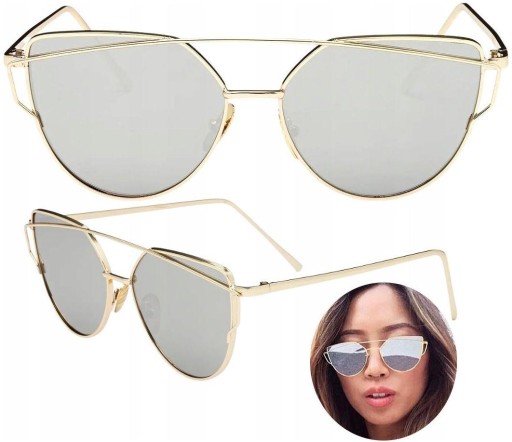 Zlaté glam cat eye metalické dámske boho okuliare UV400 SLR Gold