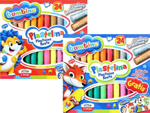 BAMBINO okrúhla plastelína 24 farieb PODLOŽKA ZDARMA 2 farby GLITTER