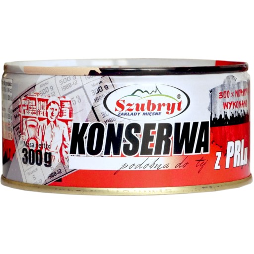 Bravčová konzerva Szubryt Konzerva PRL Luncheon mäsová v konzerve 300 g