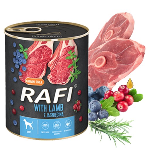 DOLINA NOTECI RAFI Mokré krmivo pre psov Jahňacie mäso 800g