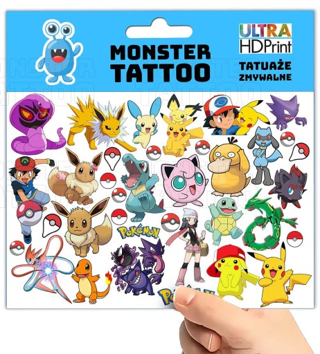 UMÝVAJÚCE DOČASNÉ TETOVANIE PRE DETI DETSKÉ POKEMONY ORIGINÁLNE DIZAJNY