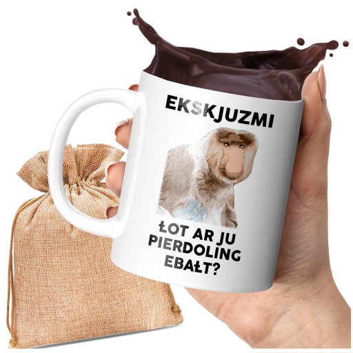 EKSKJUZMI HRNČEK Vtipný hrnček S POTLAČOU JANUSZA NOSACZA PRE PRIATEĽA MÔJHO BRATA