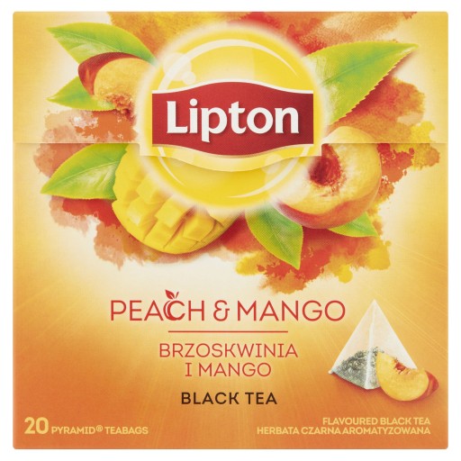Lipton pyramídy čierneho čaju s príchuťou Peach Mango 20 ks 36g