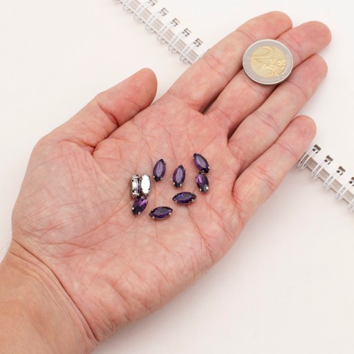 Štrasové kamienky na šitie v košíku, sklo a mosadz, konské oko 12x6mm, 10ks