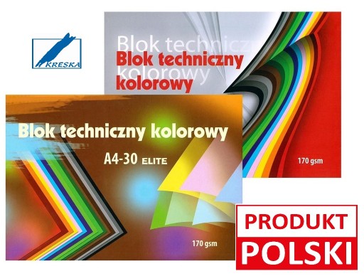 TECHNICKÝ BLOK A4 30 KARIET FAREBNÉ KARTY HRUBÉ 170g