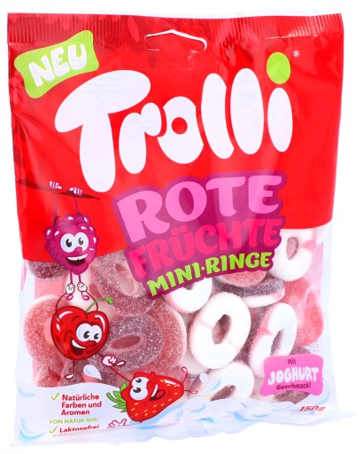 TROLLI Rote Früchte mini-Ringe ovocné želé jahoda malina čerešňa 150 g