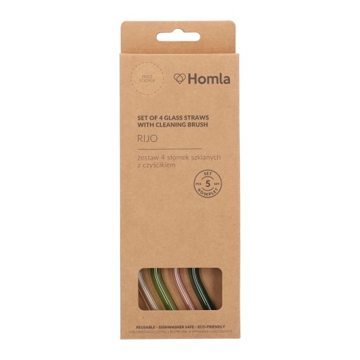 Sada RIJO farebných sklenených slamiek s čističom, 4ks HOMLA