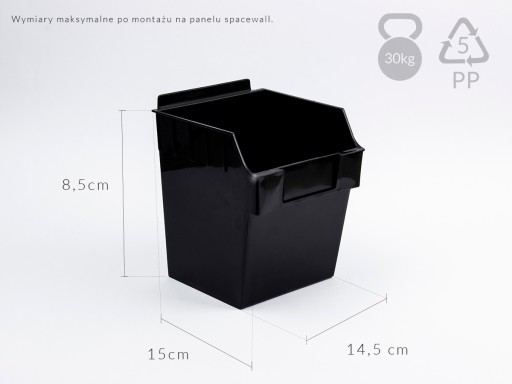 TOP kontajner vysoký na Slatwall 15x15x18cm čierny