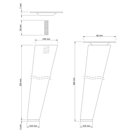 Noha 35cm drevená noha, čierny buk, skosená sada