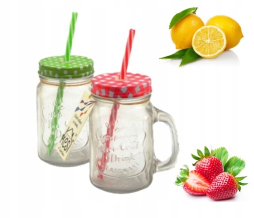 SKLENENÝ hrnček, džbán so slamkou pre dospelých 450ml LIMONÁDOVÉ POHÁRE
