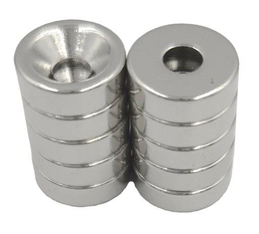 SILNÝ NEODYMIOVÝ MAGNET 8x3 mm S OTVOROM 6/3,5 mm PRE SÚPRAVU 10 SKRUTKOV
