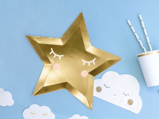 Zlaté hviezdne taniere Little Star Birthday 6 ks