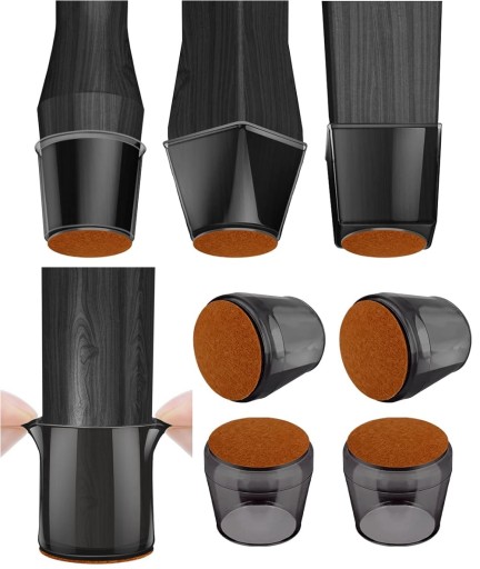 Plstené poťahy na nohy stolových stoličiek, čierne, s plsťou 24-30mm - M