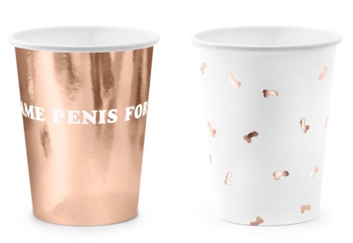 Poháre na penis Penis for Hen Party, ružové zlato, biele, 6 kusov