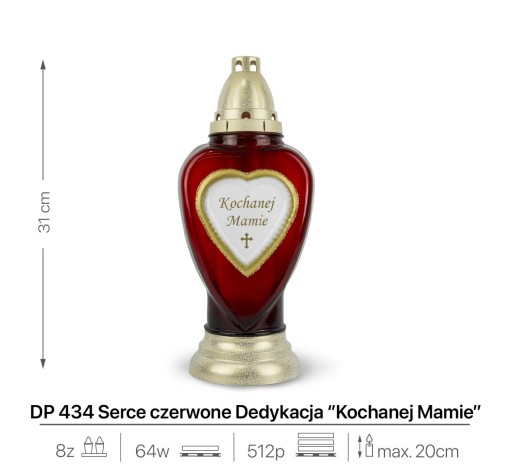 Sviečka s venovaním pre Milovanú matku 31 cm Červená DP434. Deň matiek