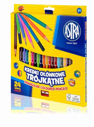 Ceruzkové pastelky trojhranné, 24 kusov, mix farieb + strúhadlo, ASTRA SET