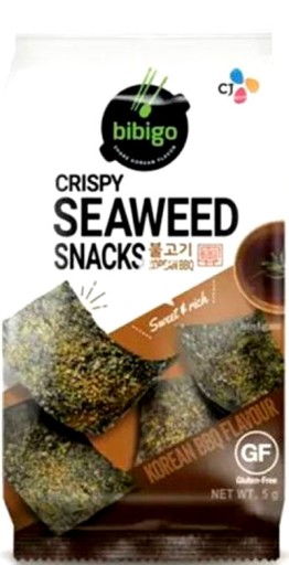 Nori Snacks Kórejská chrumkavá Snack Grilovaná riasa BBQ 5g BIBIGO