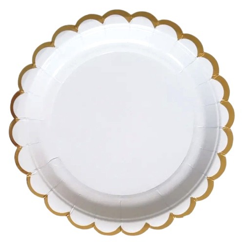 Jednorazové papierové taniere BIELA retro ZLATÁ ELEGANTNÁ 6 ks.