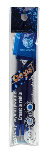 Stierateľná náplň do pera Astra modrá 0,6 mm - 3 ks.