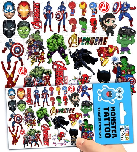 UMÝVAJÚCE DOČASNÉ TETOVANIE PRE DETI DETSKÉ AVENGERS ORIGINÁLNE DIZAJNY