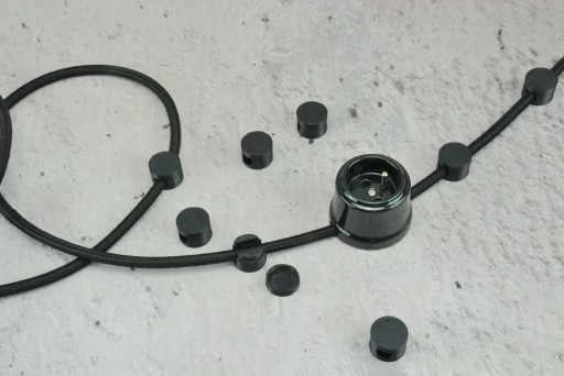 čierny držiak opleteného kábla 10mm loft retro povrchová inštalácia