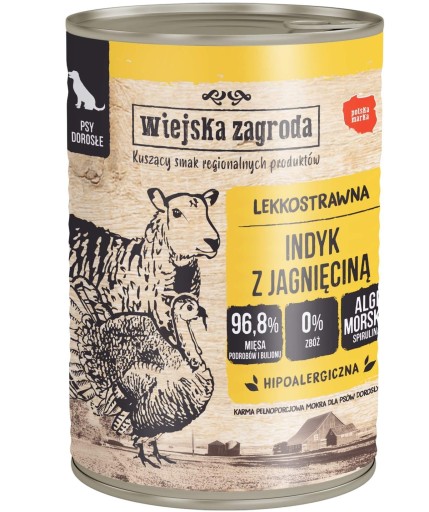 Wiejska Zagroda TURECKO s JAHŇATÍM 400g Ľahko stráviteľné vlhké krmivo pre psov
