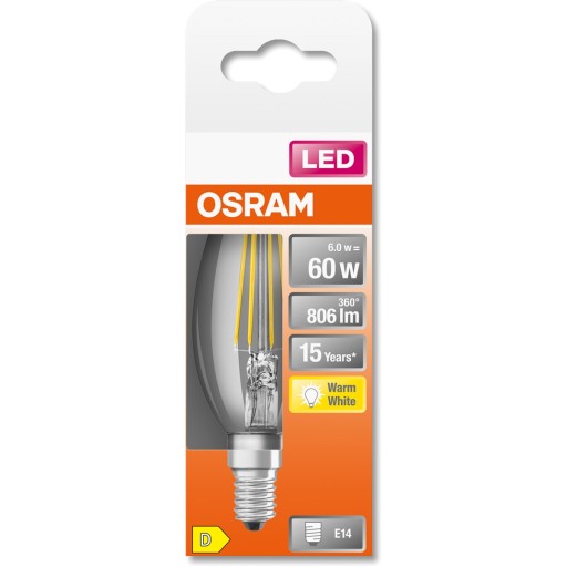 LED SVIEČKOVÁ žiarovka E14 6W 2700K Filament OSRAM