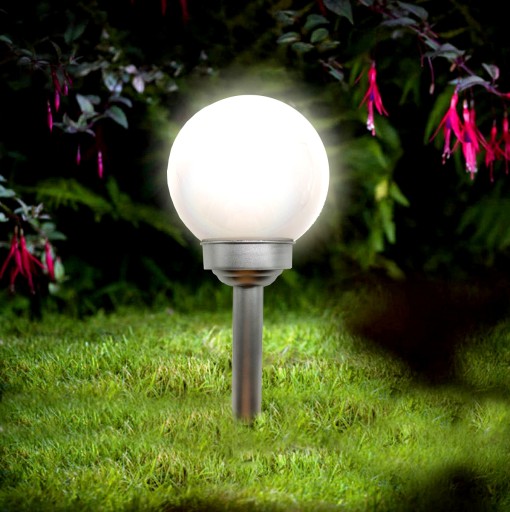 solárna záhradná lampa, mliečna, BIELA GUĽA, 44 cm