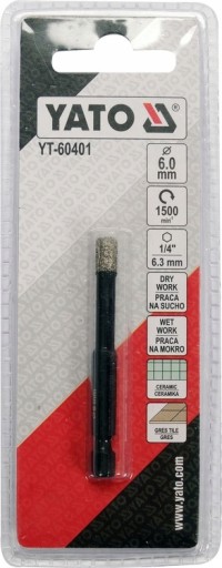 DIAMANTOVÝ VRTÁK YATO VŔTAČKA NA keramiku KERAMICKÝ ŠESTIHRANNÝ 6mm