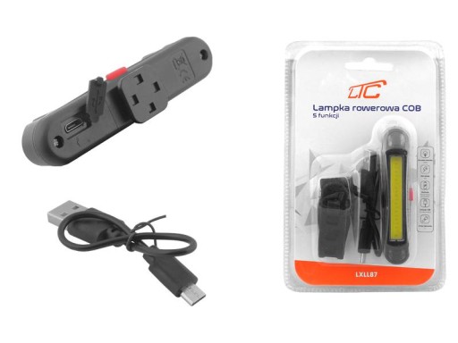LTC LED COB svetlo na bicykel biela/červená, 450 mAh batéria, 5 režimov svietenia