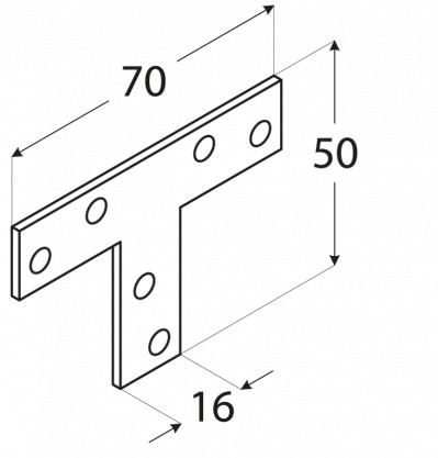 KT1 KONEKTOR TYPU T PLOCHÝ UHOL PERFOROVANÝ PLACHT 70x50x16 10ks DOMAX