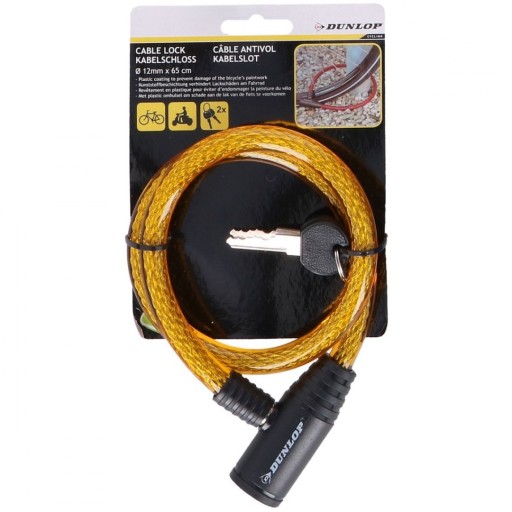 DUNLOP SPIRAL BIKE LOCK S KĽÚČOM 1,2x65CM - ŽLTÝ