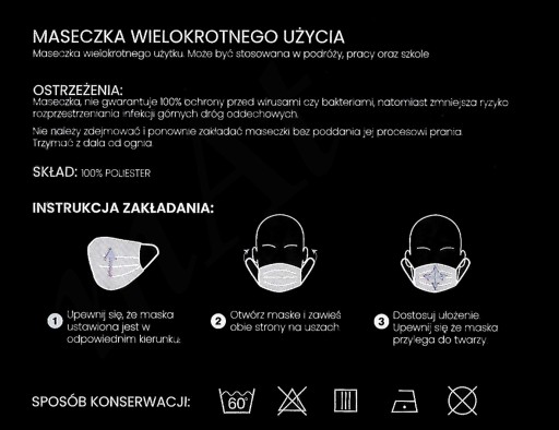 POĽSKÁ ORIGINÁLNA OPÄTOVNE POUŽITEĽNÁ MASKA (Ag+) OD 4F
