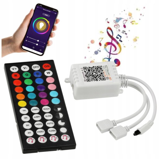 RGB OVLÁDAČ PRE LED pásik + Bluetooth aplikácia pre hudobný telefón 2 vstupy