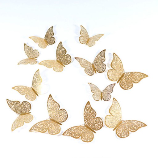 Nálepky na stenu 3D Gold Openwork Butterflies 12 ks.