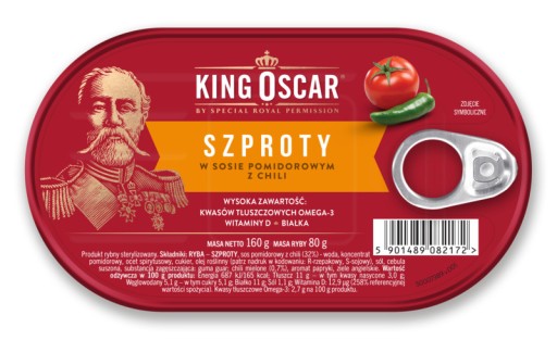 Šproty v chilli omáčke King Oscar v konzerve 160g