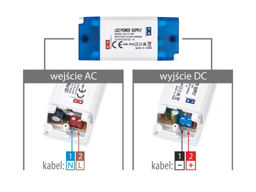 12V LED ZDROJ NA NÁBYTOK 1A 12W PRE LED PÁS Transformer