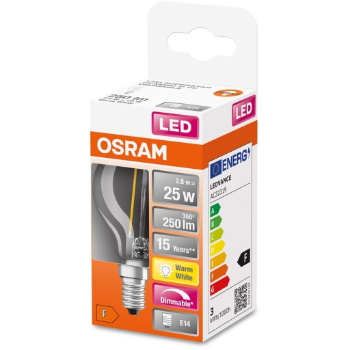 E14 LED žiarovka 2,8W = 25W 2700K STMIETNUTÁ OSRAM
