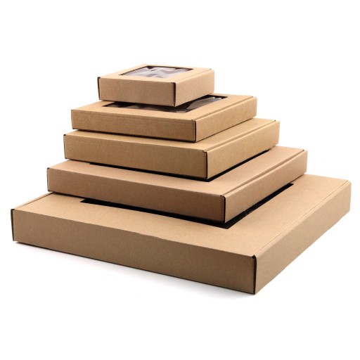 25x25x5 cm Krabička s okienkom štvorec Eco hnedá - Sada 5 ks