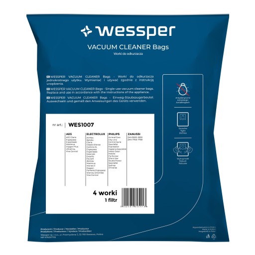 4x vrecká do vysávača Philips Electrolux AEG - vrecká Wessper Homeline