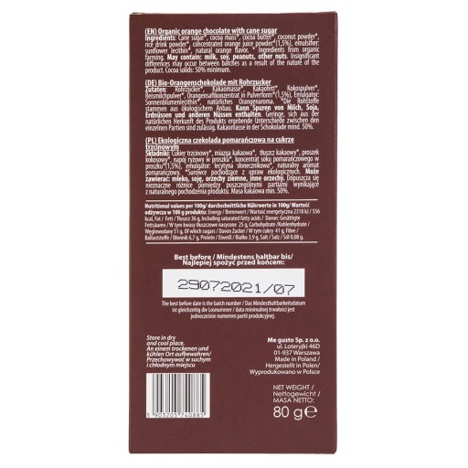 ORANŽOVÁ BEZLEPKOVÁ BIO ČOKOLÁDA 80 g - ME GUSTO (SUPER FUDGIO)