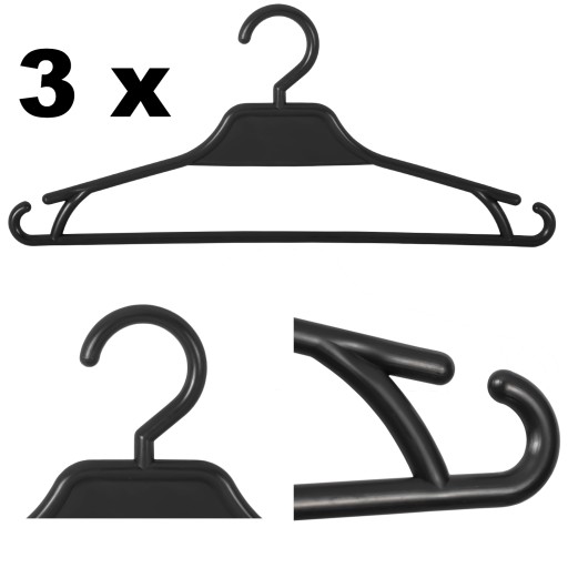 3 x vešiak na šaty čierne univerzálne 31 cm