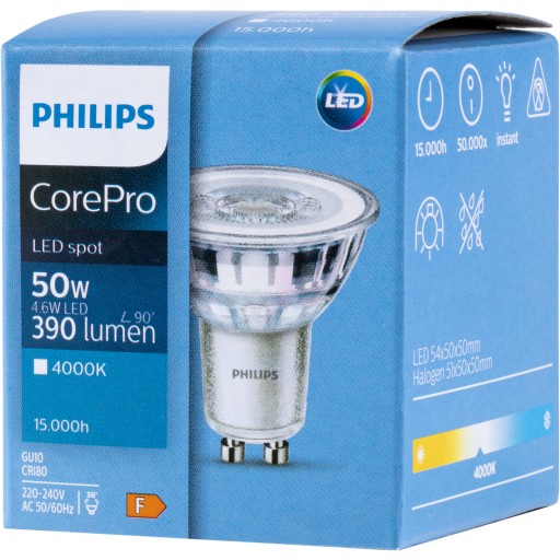 HALOGEN GU10 LED ziarovka 4,6W 50W PHILIPS 4000K