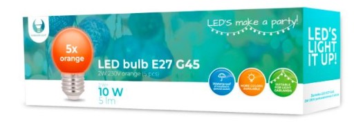 E27 2W ORANŽOVÁ LED ŽIAROVKA na girlandy, 5 ks