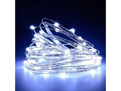 100 LED DRÔTOVÝCH LAMPY, NA BATÉRIU, BIELE SVETLO