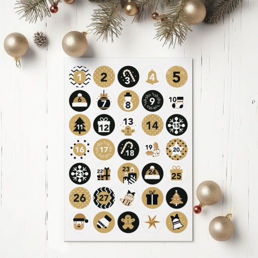 Vianočné nálepky, adventný kalendár, list A4