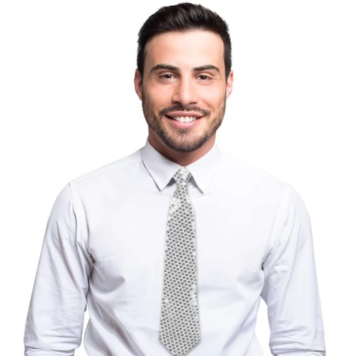 Lesklá SILVER kravata s gumičkou, FLITRKY, outfit, karnevalové narodeniny, RETRO